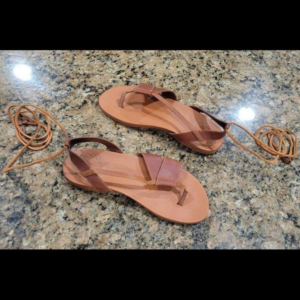 Chaco Womens Sage Gladiator Tie Leather Thong Sandals Flats Maple Brown Shoes 7